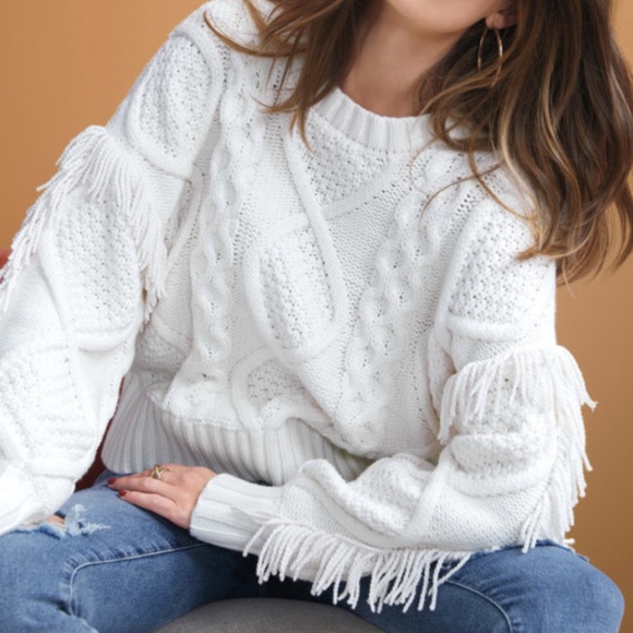 Line & Dot Sweaters - LINE AND DOT Clara Fringe Pullover Sweater in White